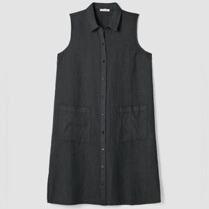 Eileen Fisher Linen Shirt Dress Garment-Dyed Organic Black Size Large